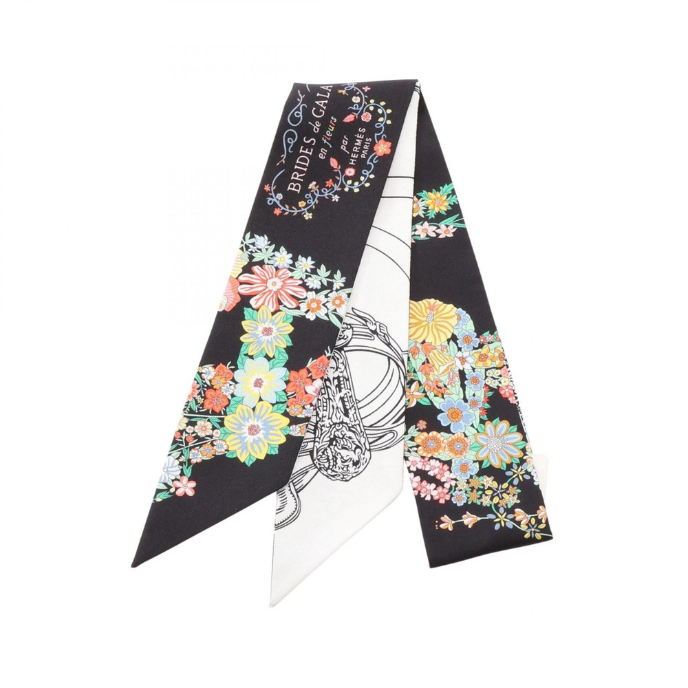 HERMES Authentic Black Silk Scarf